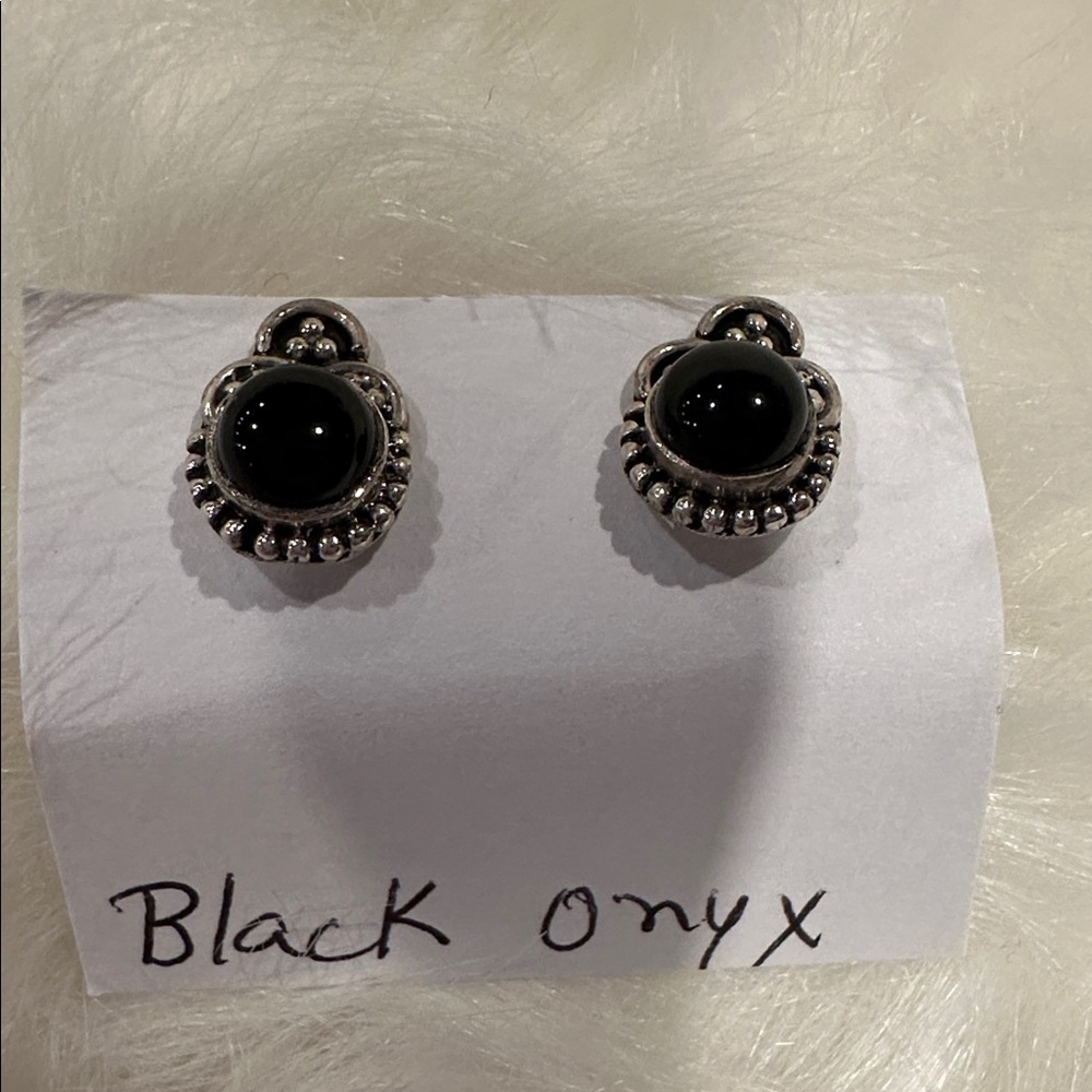 Black Onyx Sterling Silver Stud Earrings